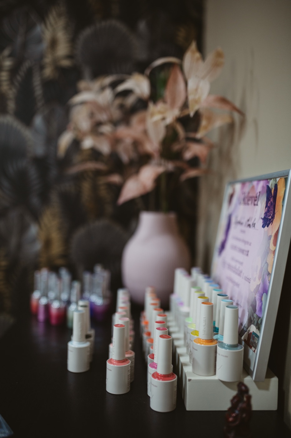 Nail polish colour display at Sara Bella Beauty Studio